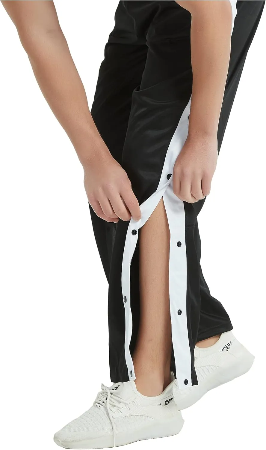 THWEI Mens Tear Away Basketball Pants Casual High Split Snap Button Post Surgery Sweatpants
