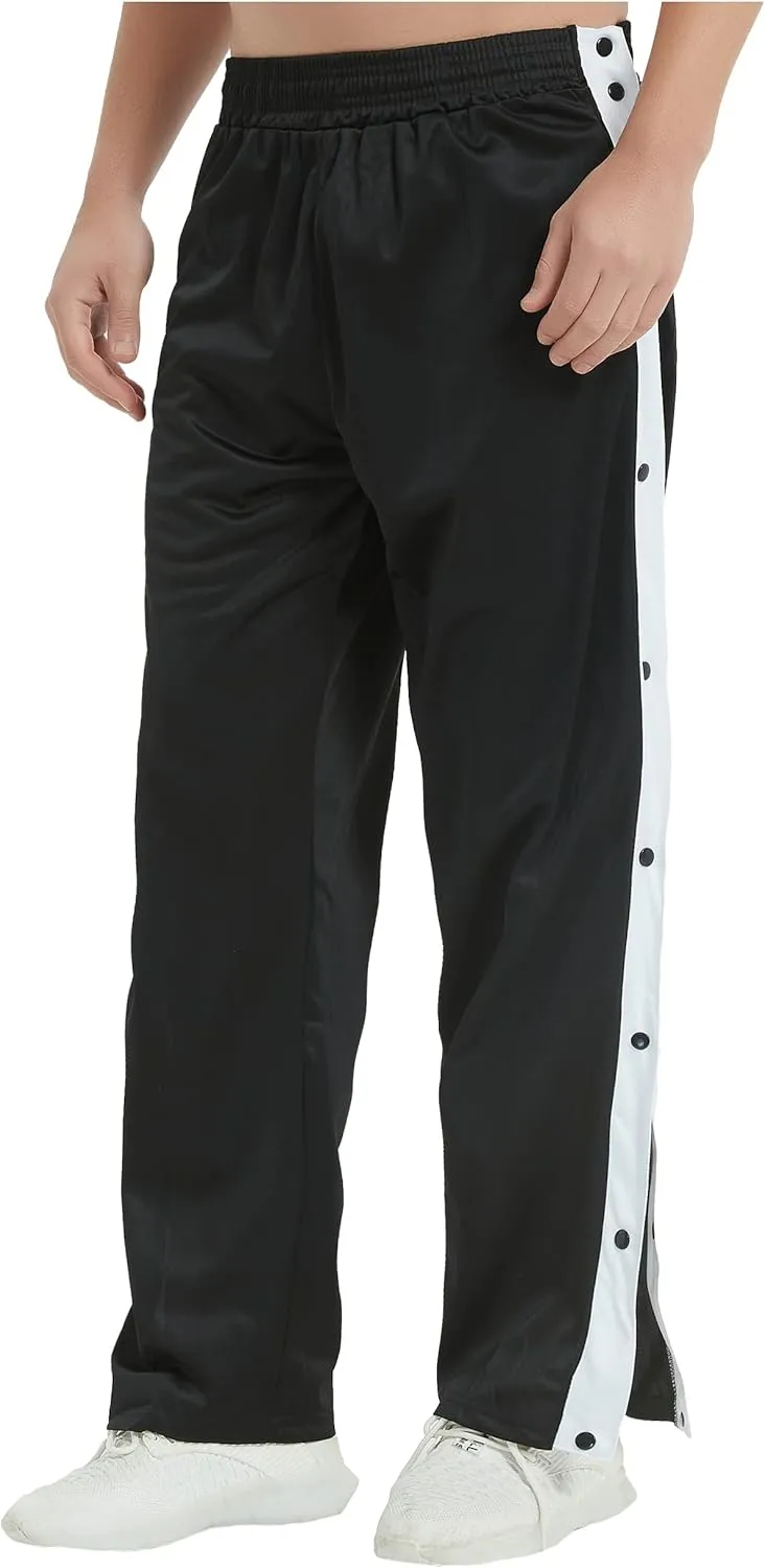 THWEI Mens Tear Away Basketball Pants Casual High Split Snap Button Post Surgery Sweatpants