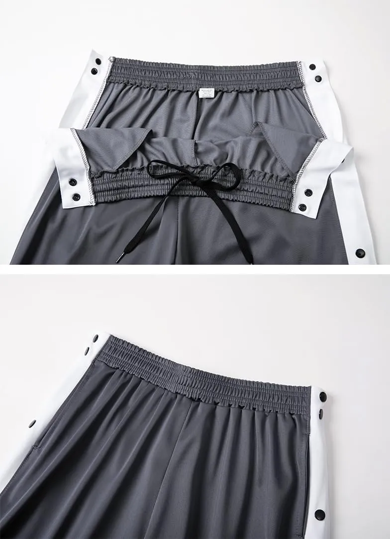 THWEI Mens Tear Away Basketball Pants Casual High Split Snap Button Post Surgery Sweatpants