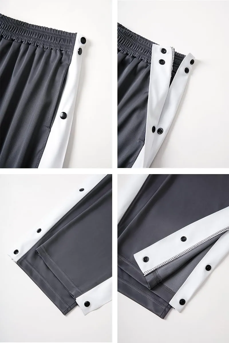 THWEI Mens Tear Away Basketball Pants Casual High Split Snap Button Post Surgery Sweatpants