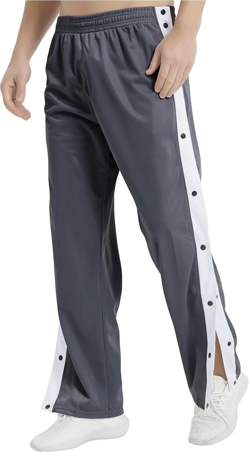 THWEI Mens Tear Away Basketball Pants Casual High Split Snap Button Post Surgery Sweatpants