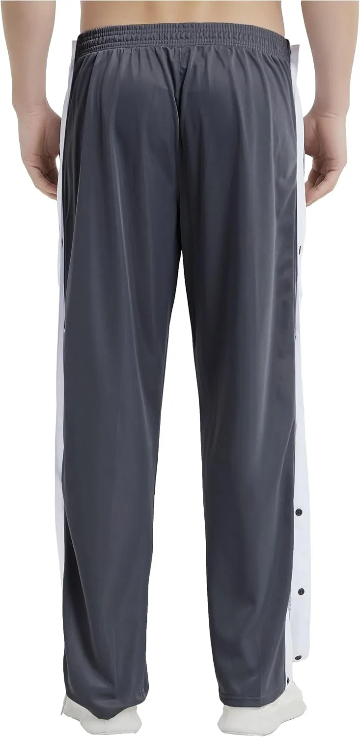 THWEI Mens Tear Away Basketball Pants Casual High Split Snap Button Post Surgery Sweatpants