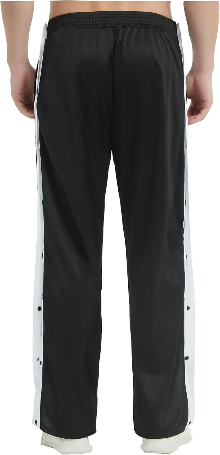 THWEI Mens Tear Away Basketball Pants Casual High Split Snap Button Post Surgery Sweatpants