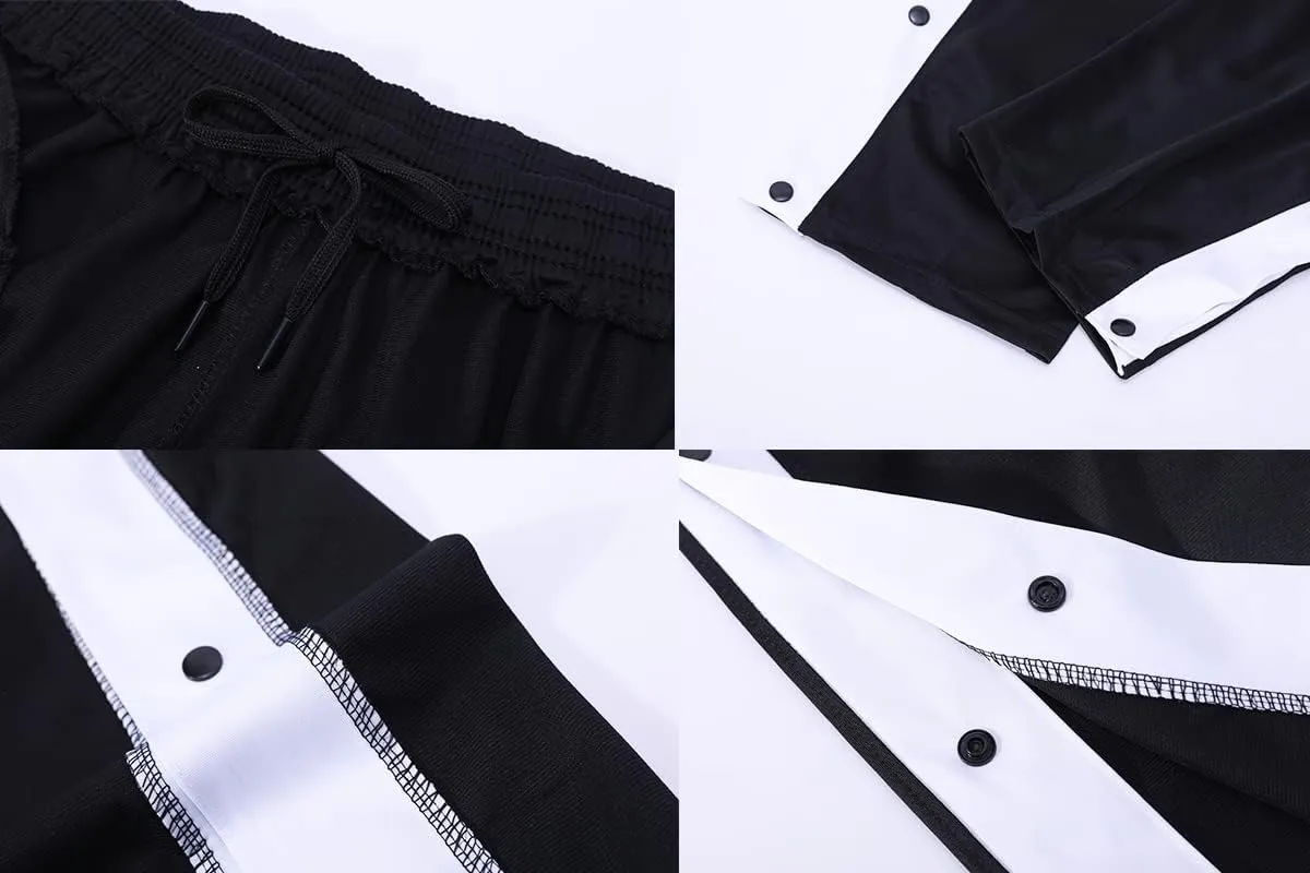 THWEI Mens Tear Away Basketball Pants Casual High Split Snap Button Post Surgery Sweatpants
