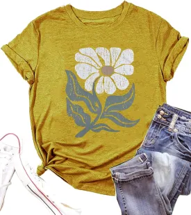 Vintage Floral Shirts Women Boho Wildflowers T-Shirt Wildflower Graphic Tee Shirts Summer Nature Tshirts Tops