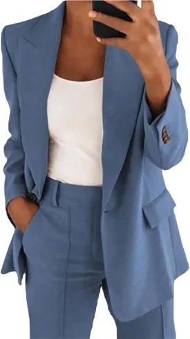 Women's 2 Piece Casual Blazers Open Front Long Sleeve Work Office Jackets and Pencil Pants Business Office Suit Set