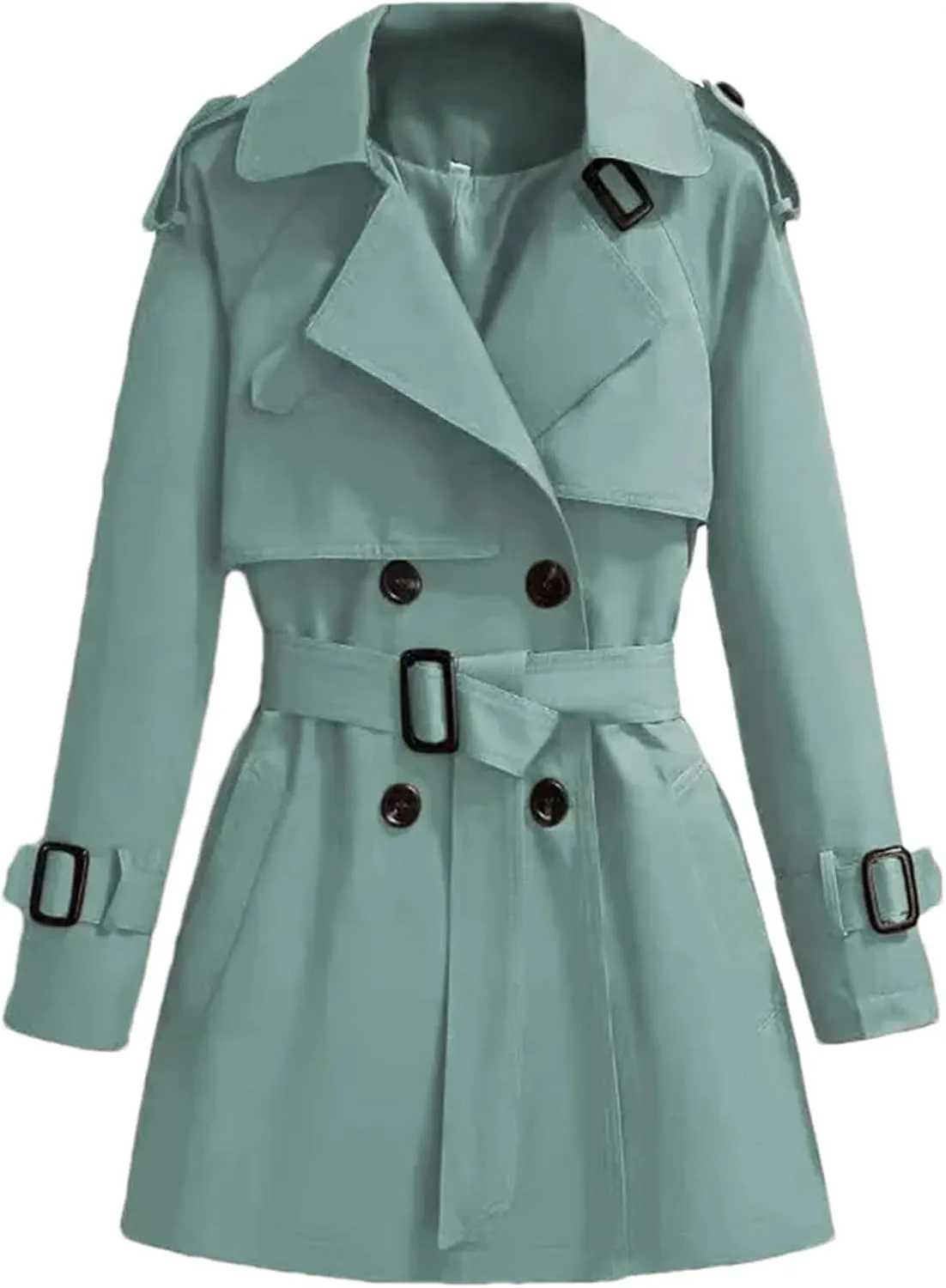 Women's Double Breasted Midi Long Trench Coats Classic Lapel Belted Windbreakers Jackets Overcoat
