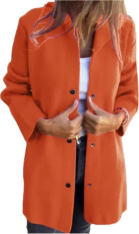 Womens Jackets Casual Single Breasted Hooded Jacket Lapel Neck Long Sleeve Solid Color Trench Coat for Women 2024