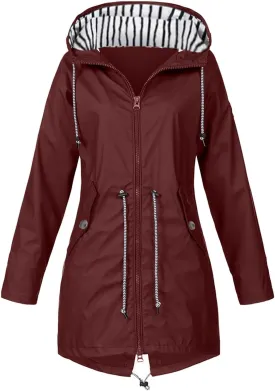 Womens Waterproof Rain Jacket Lightweight Hooded Raincoat Outdoor Travel Climbing Packable Hooded Windbreaker Trench Coats