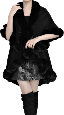 XUNRYAN Women's Shawl Wraps Faux-Fur Cape Coat Wool-Blend Cloak Open Front Cardigan Poncho Winter Warm Sweater Jackets