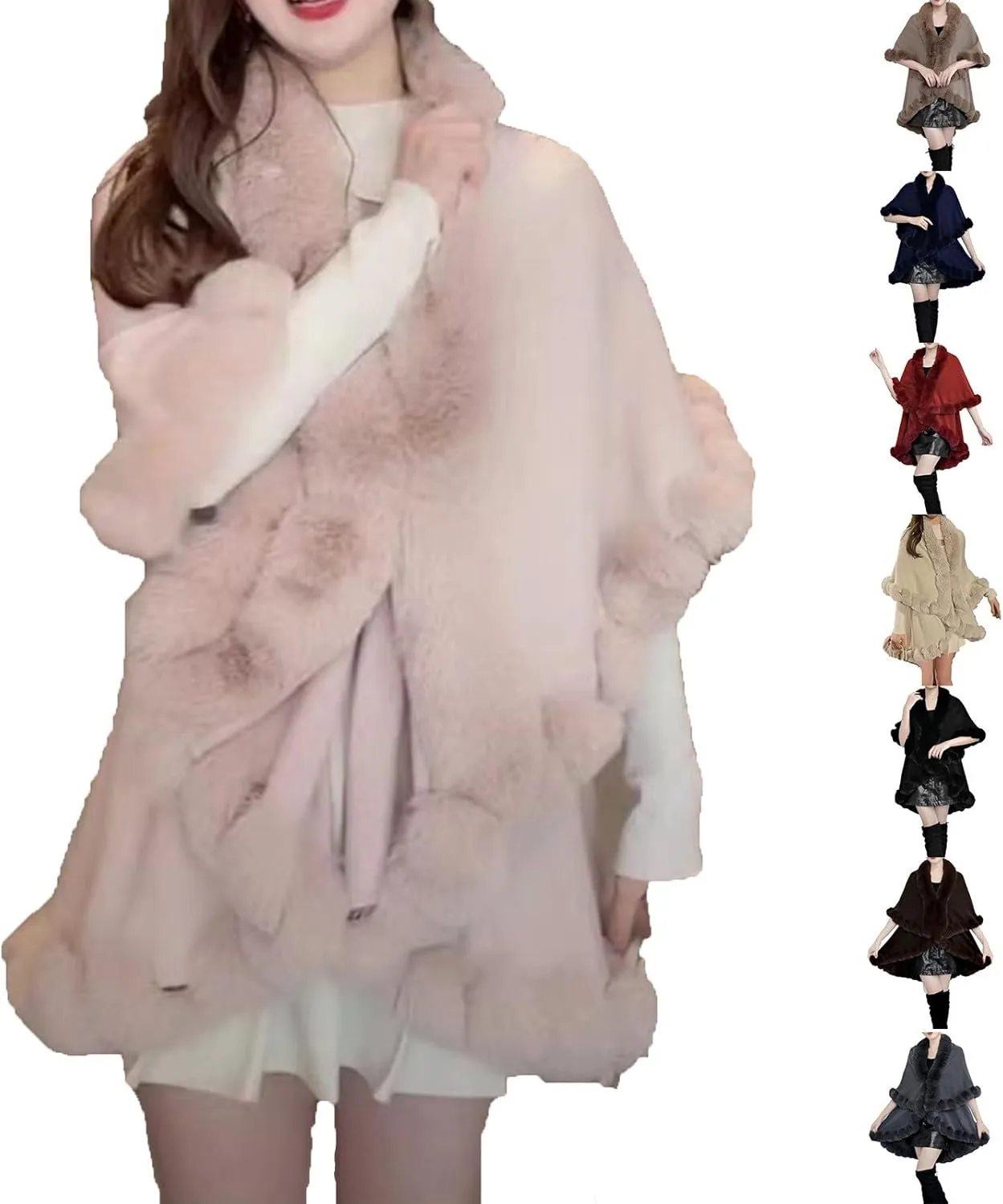 XUNRYAN Women's Shawl Wraps Faux-Fur Cape Coat Wool-Blend Cloak Open Front Cardigan Poncho Winter Warm Sweater Jackets