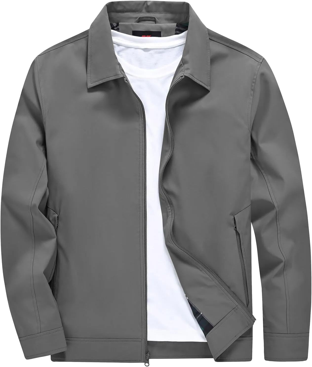 YSENTO Men's Light Jackets Lightweight Bomber Jackets Collared Work Golf Windbreakers with Zip Pockets