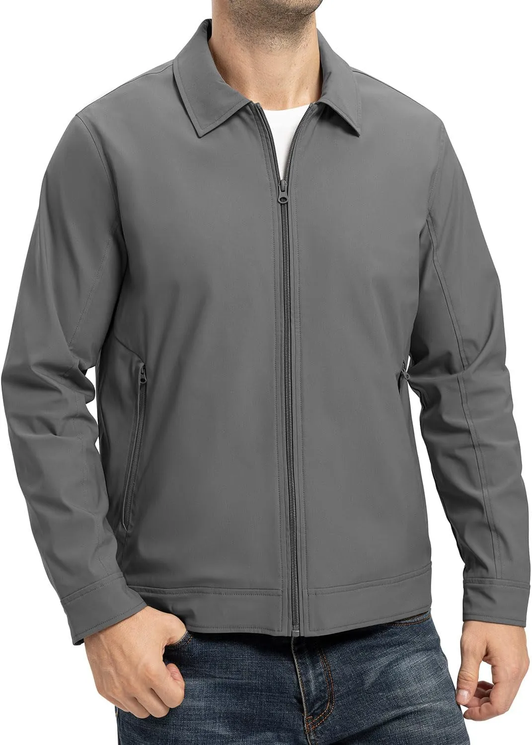 YSENTO Men's Light Jackets Lightweight Bomber Jackets Collared Work Golf Windbreakers with Zip Pockets