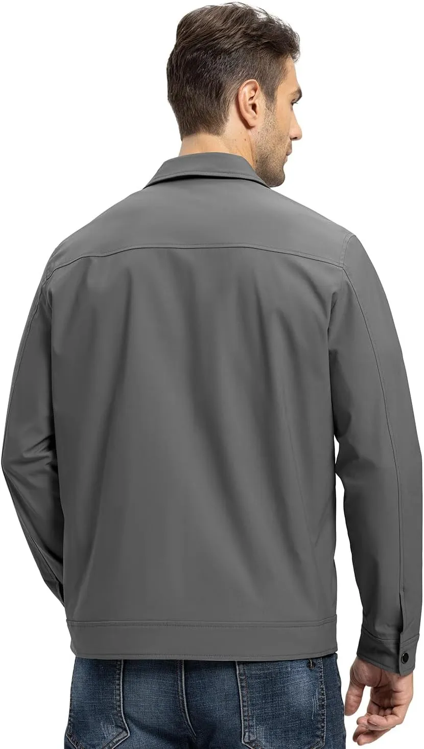 YSENTO Men's Light Jackets Lightweight Bomber Jackets Collared Work Golf Windbreakers with Zip Pockets